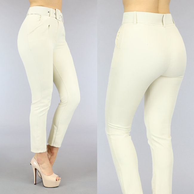 Beige Passformhose mit Gürtel