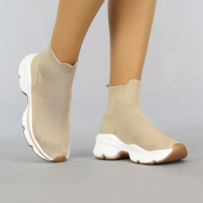 Hohe beigefarbene Socken Slip-on Sneakers