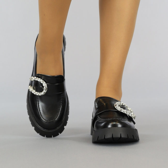 Schwarze klobige Loafers in Lederoptik mit Drachenschnalle