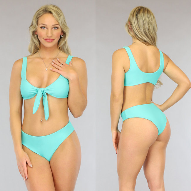 Türkisfarbener Bikini mit hoher Taille und Schleife - Unterteil