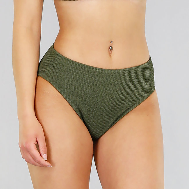 Grüner Bikini mit hoher Taille und Rippenmuster - Slip