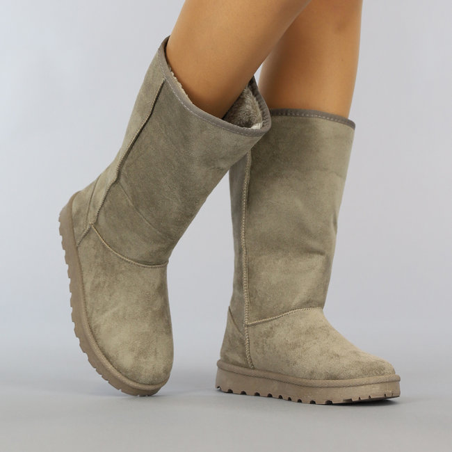 Basic Taupe Schneestiefel mit Kunstfell