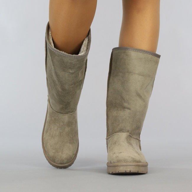 Basic Taupe Schneestiefel mit Kunstfell