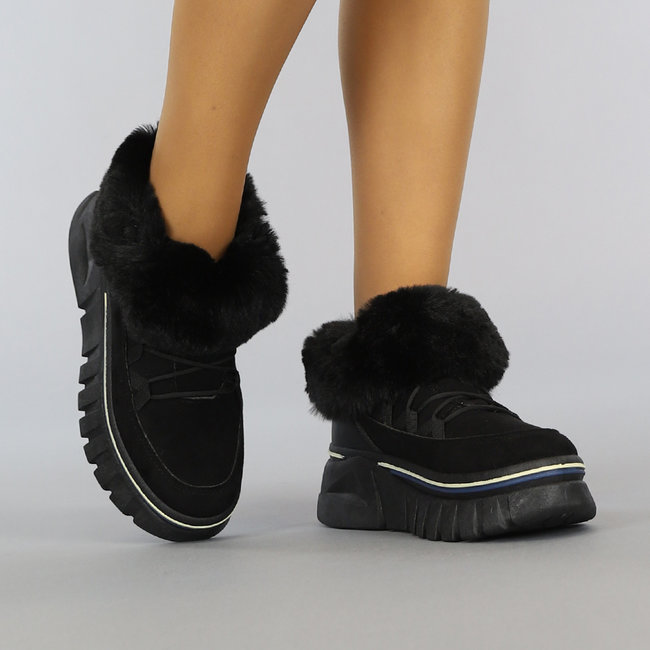 Schwarze klobige Schneestiefel-Stiefeletten mit Schnürsenkeln