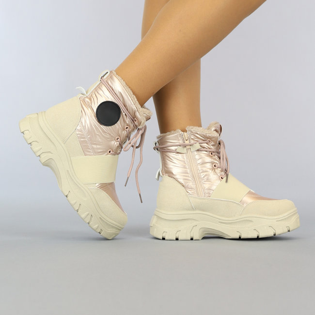 Beige/Roséfarbene Schneestiefel mit elastischem Riemen