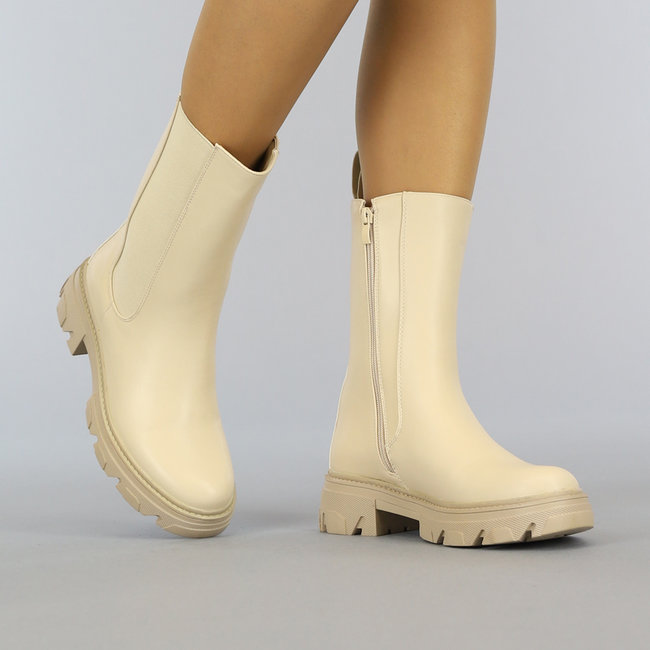 Beige Chelsea Boots mit Reißverschluss