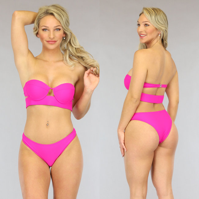 Fuchsia Push-Up Bandeau Bikini - Oberteil