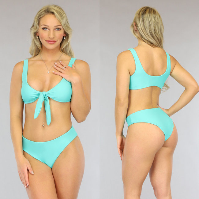 Türkisfarbener Bikini mit hoher Taille und Schleife - Oberteil