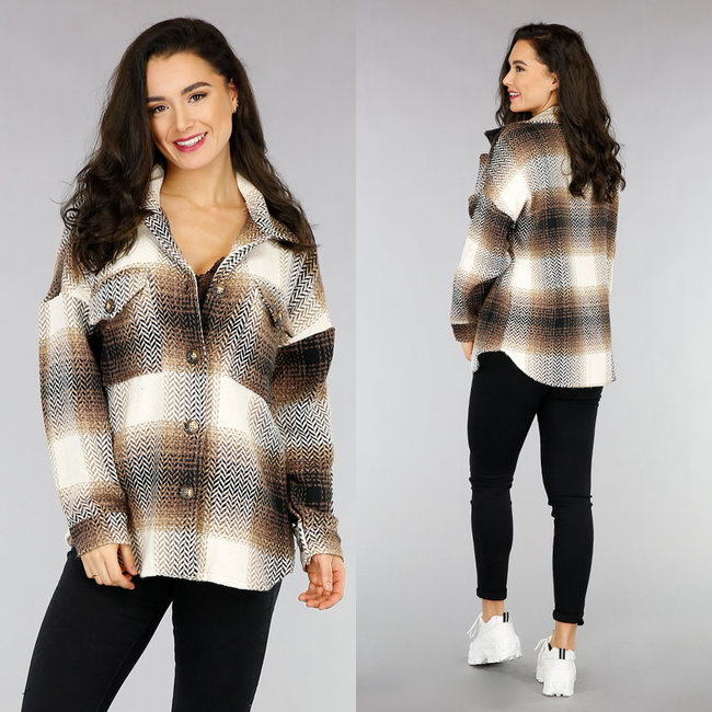 Braune Tweed-Block-Bluse