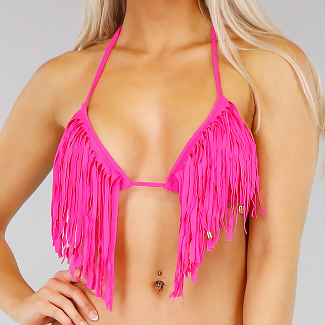 Rosa Triangel-Träger-Bikini mit Fransen - Oberteil