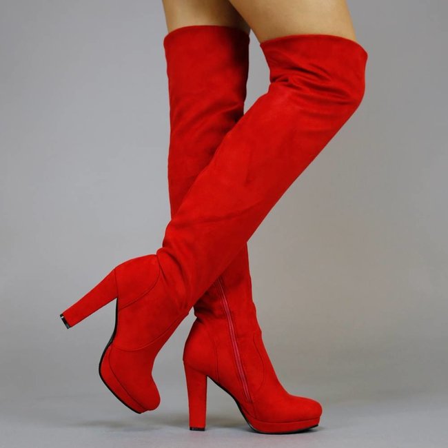 Overknee-Stiefel in Wildlederoptik mit Absatz Rot