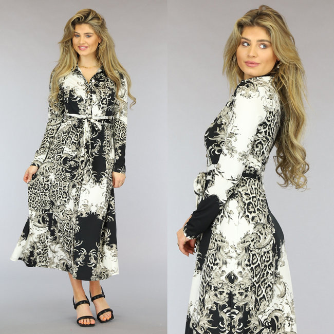 Schwarzes Maxikleid mit Barockprint