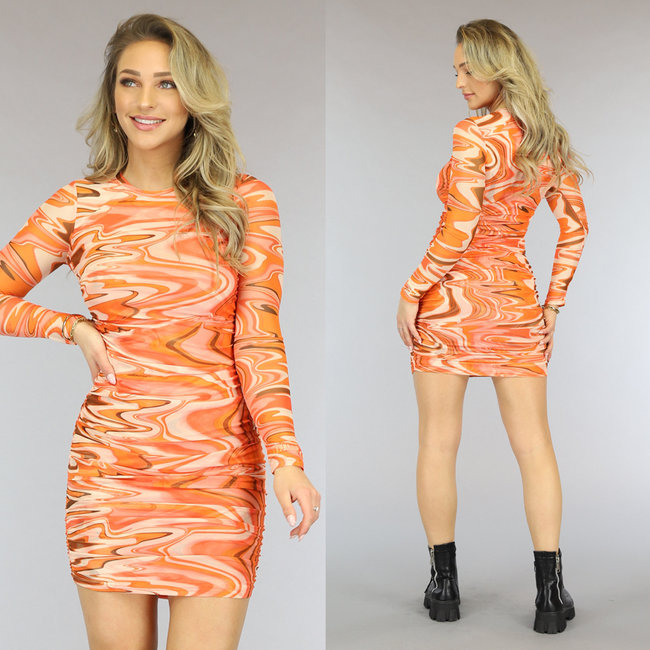 Orangefarbenes Retro Mesh Bodycon Kleid