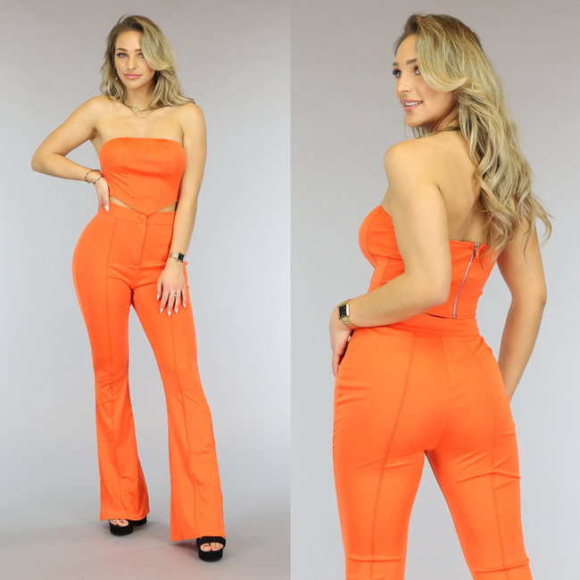 Orangefarbenes Bandeau-Set mit Flair-Pantaloons