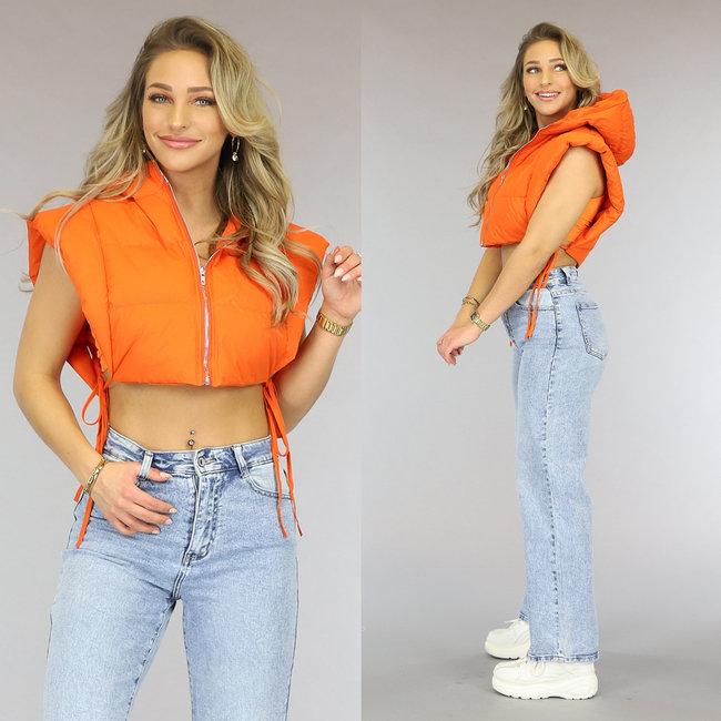 Orangefarbene Crop-Bodywarmer mit offenen Seiten