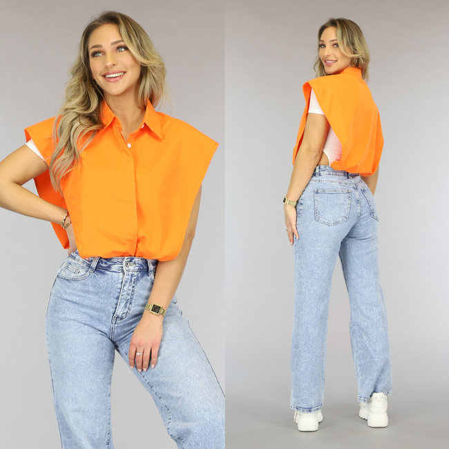 BF2023 Orangefarbene Bluse mit offenen Seiten