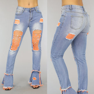 BF2023 Flair-Jeans mit mittlerer Taille und orangefarbenen Rissen