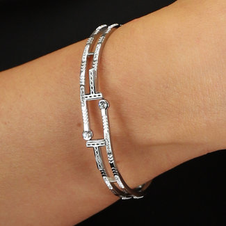 BF2023 Doppeltes Silberarmband mit Strass