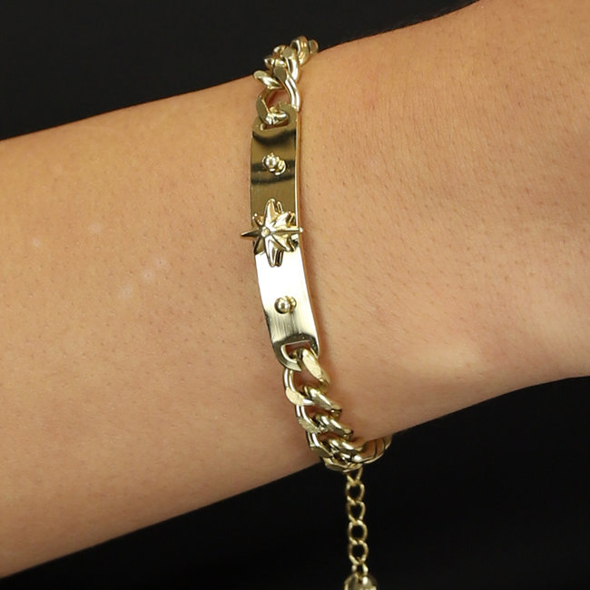 Gold-Edelstahl-Gliederarmband mit Platte und Stern