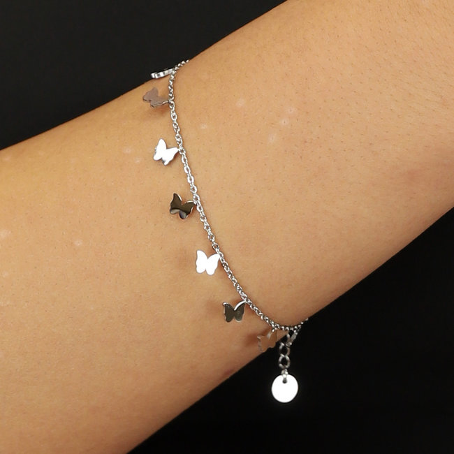 Minimalistisches Bettelarmband mit Schmetterlingen Silber