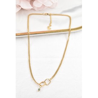 BF2023 Goldfarbene Halskette mit Ringen und Perlen