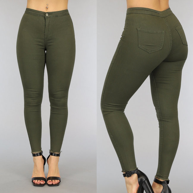 Grüne Basic-Jeans mit hoher Taille Jeggings