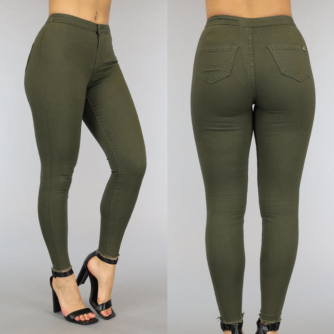 Grüne Basic-Jeans mit hoher Taille Jeggings