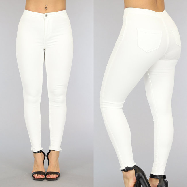 Basic Off-White Jeans Jeggings mit hoher Taille