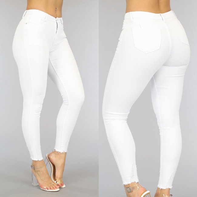 Weiße Basic-Jeans mit mittlerer Taille