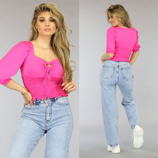 BF2023 Fuchsia Scrunch Top mit Puffärmeln