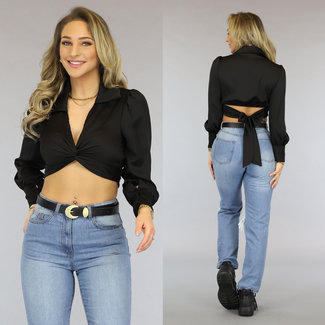 OP=OP! Schwarze Crop-Bluse mit Schleifendetail