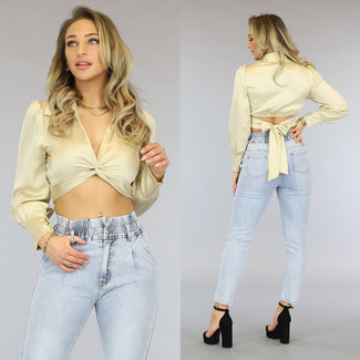 Beigefarbene Bluse mit Schleifendetail