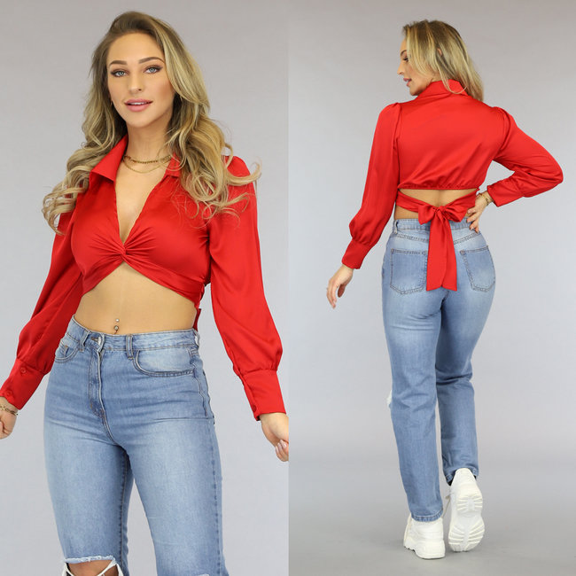 Rote Crop-Bluse mit Schleifendetail