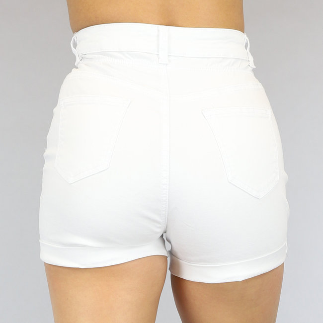 Weiße Jeans-Shorts mit Doppelknopf-Verschluss