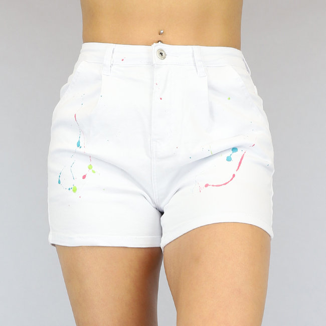 Weiße Jeans mit hoher Taille und kurzen Farbspritzern