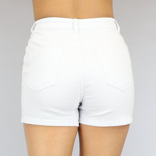 Weiße Jeans mit hoher Taille und kurzen Farbspritzern