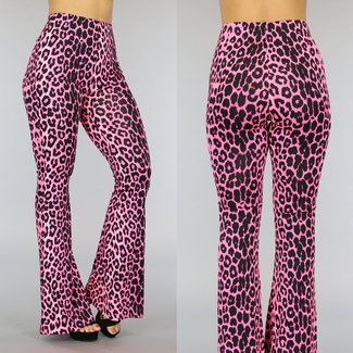 Rosa Leopard-Flair-Hose mit weiten Beinen