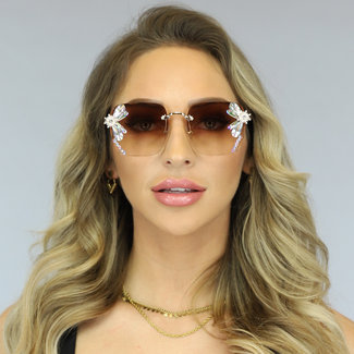 SALE50 Goldene Glitzersonnenbrille mit braunen Gläsern