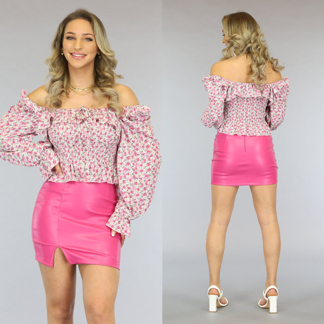 OP=OP! Rosa schulterfreies Print-Scrunch-Top mit Rüschen