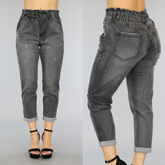 BF2023 Graue Paperbag Jeans mit hoher Taille und Waschung