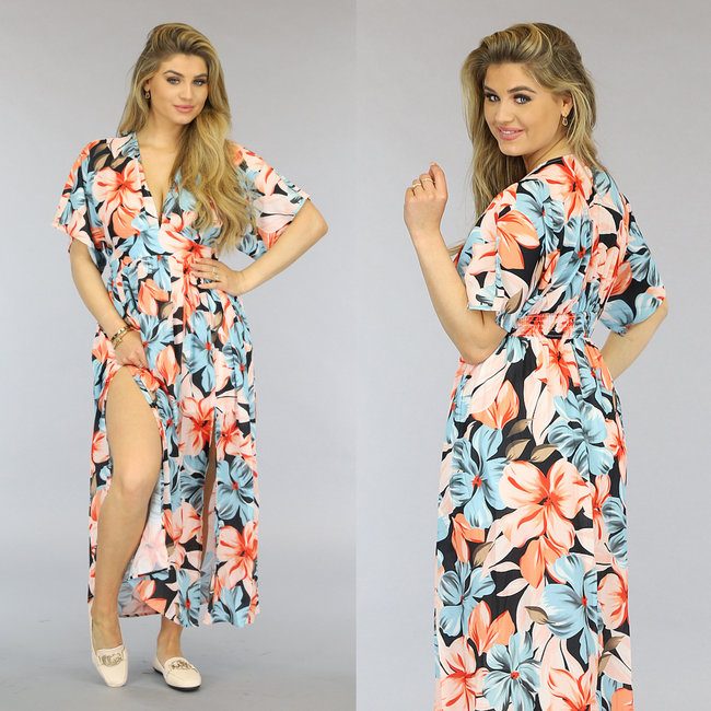 Florales Maxikleid mit Doppelschlitz