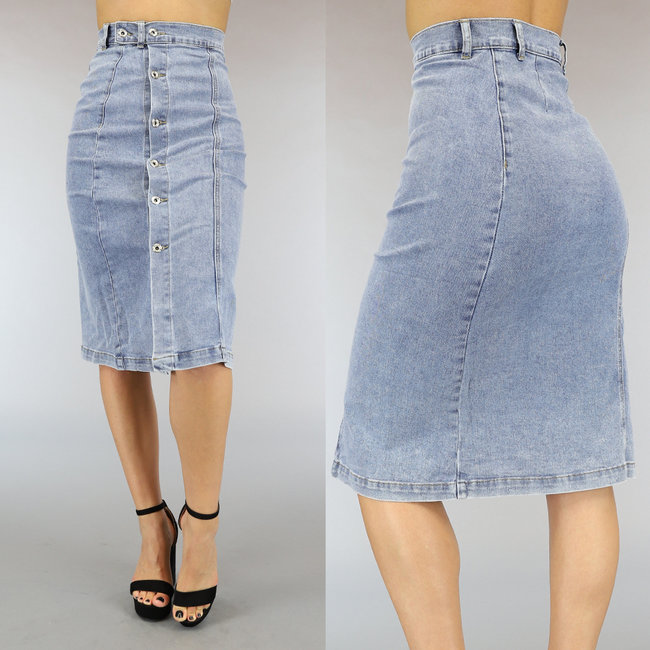 SALE Basic Stretchy Denim Rock mit Knopfverschluss