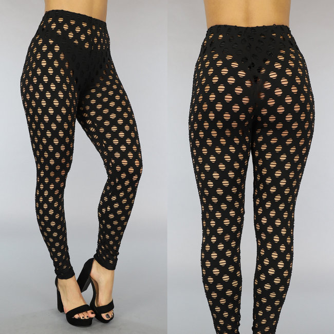 Schwarze Festival-Leggings mit Löchern