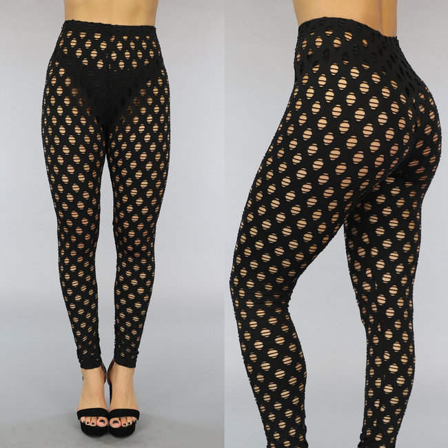 Schwarze Festival-Leggings mit Löchern