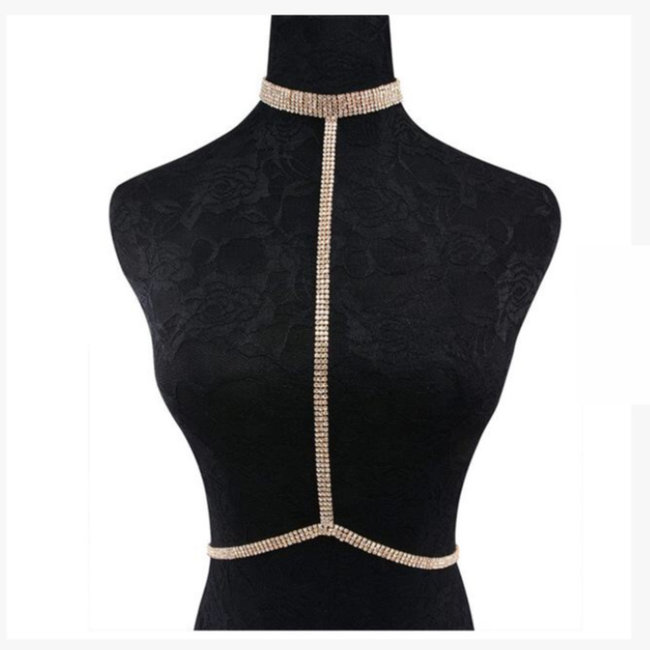 Strass Bodychain Halsband Silber & Gold