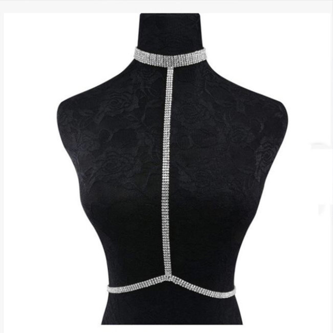 Strass Bodychain Halsband Silber & Gold