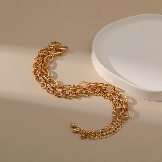3-teiliges geometrisches Gliederarmband-Set Gold