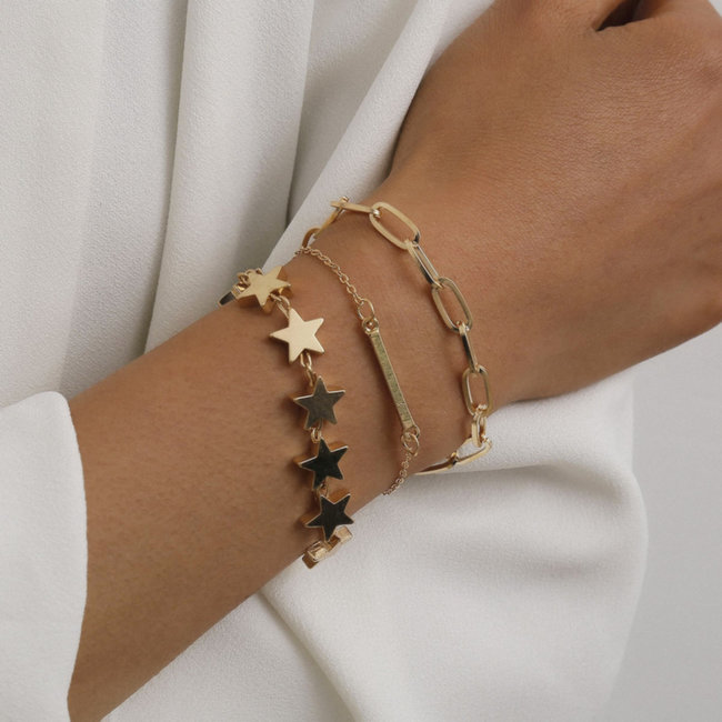 Armbänder mit Sternen, Gliedern und Plättchen Gold