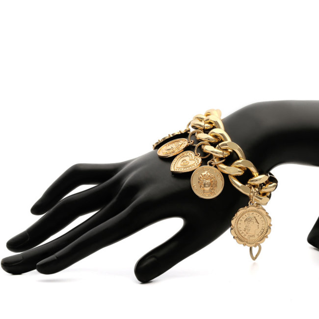 Dickes goldfarbenes Gliederarmband mit Münzen