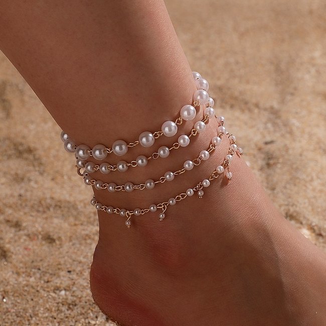 Vierteiliges Knöchelarmband-Set aus Perlen